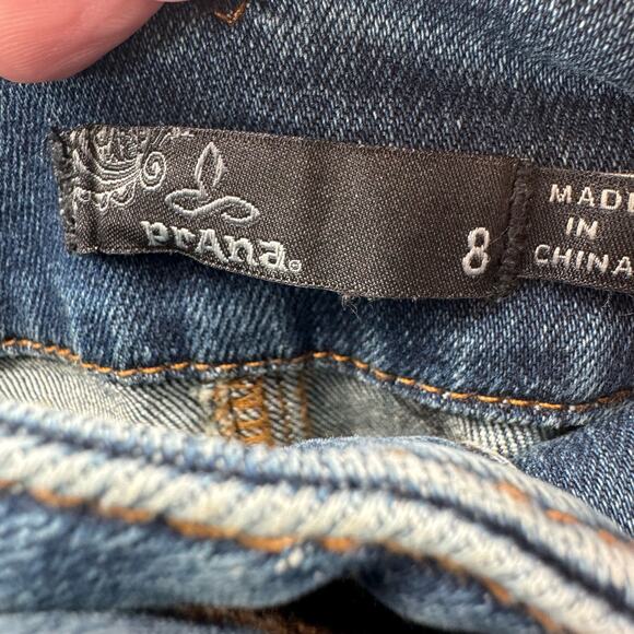 Prana Medium Wash Blue Aubrey Denim Jean Skirt Womens Size 8 Button Fly Stretch - Picture 8 of 11